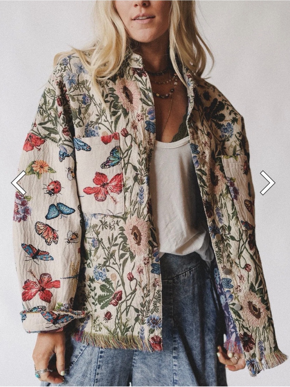 POL Floral & Butterfly Embroidered Cream Jacket